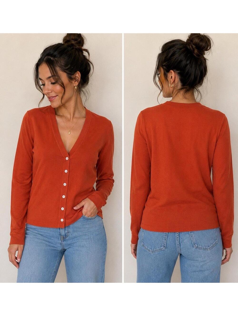 Eddie Bauer Silk Blend Orange Cardigan Sweater Women’s Medium Button Front Prep